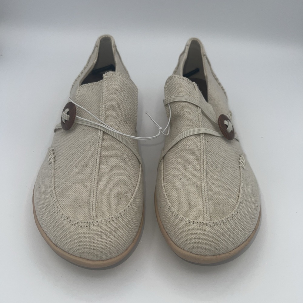 Ew Comfort Ease Flats Women's 9.5 M‎ Beige Maggie Shoes Cotton Canvas Slip-Ons